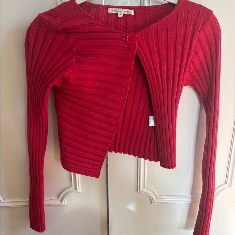Etclet Red Ribbed Cardigan with Button - Picture 2 of 3